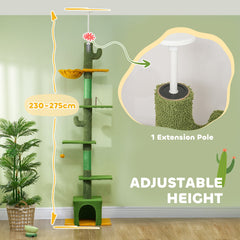 Floor to Ceiling Cat TreeTower with 90.5"-108" Adjustable Height, Scratching Posts, Hammock, Condo, Toy Ball, Dark Grey