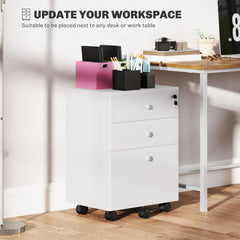 3-Drawer Small Filing Cabinet with Lock, Vertical Office Storage Cabinet with Wheels for Home Office, Black