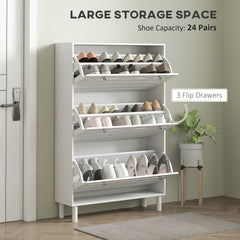 Narrow Shoe Storage Cabinet, 3 Flip Drawers, Adjustable Shelves, 18-24 Pairs Capacity, Black