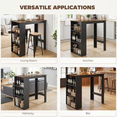 Bar Table Counter Height Dining Table with 3 Storage Shelves for Kitchen, Dining Room, Living Room, Natural