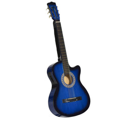 38 Inch Full Size Classical Acoustic Electric Guitar Premium Gloss Finish with Strings, Picks, Shoulder Strap and Case Bag, Blue