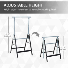Set of 2 Adjustable Telescopic Builders Trestle, DIY Steel Work Bench Carpenter, Folding Saw Horse Tools Black