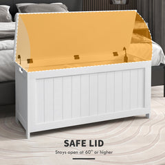 Storage Trunk with 2 Safety Hinges, Modern Entryway Bench with Side Handles, Storage Chest for Living Room, Black
