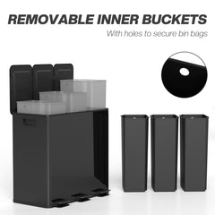Garbage Bin, Soft-Close Trash Can with Foot Pedal, 3x5 Gallon (3x20 L) Garbage Can with Removable Inner Buckets, Black