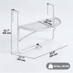 Adjustable Balcony Hanging Railing Table, Metal Mounting Mini Wall Desk Storage Rack, Outdoor Flower Stand Serving Table Half Round, Grey