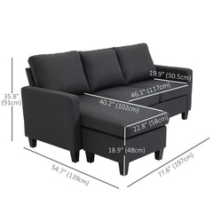 L-Shape Sofa, Modern Sectional Couch with Ottoman, Corner Sofa for Living Room, Dark Grey