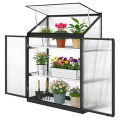 Polycarbonate Greenhouse with 2-Tier Shelves Gardening Green House for Patio Garden, Black