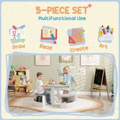 5 Piece Kids Table and Chair Set with Storage for Kids Room, Grey