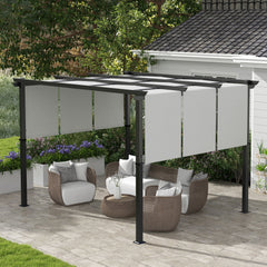10' x 10' Metal Pergola, Outdoor Pergola with Retractable Canopy, for Garden, Patio, Backyard, Deck, Charcoal Grey