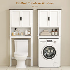 Over The Toilet Storage, Bathroom Cabinet Over Toilet with Open Shelf and Adjustable Bottom Bar, White