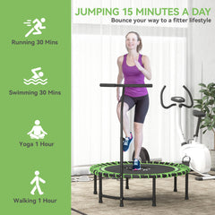 45" Mini Trampoline for Adults, Foldable Fitness Exercise Rebounder with Adjustable Handle