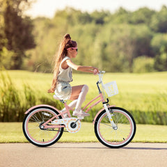 18 Inch Kids Bike with Detachable Basket and Removable Training Wheels, Pink