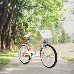 18 Inch Kids Bike with Detachable Basket and Removable Training Wheels, Pink
