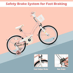 18 Inch Kids Bike with Detachable Basket and Removable Training Wheels, Pink