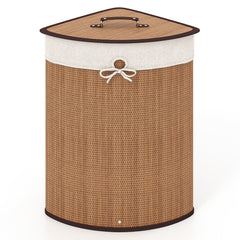 Bamboo Laundry Hamper Basket with Lid and Removable Liner Bag-Yellow