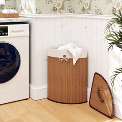Bamboo Laundry Hamper Basket with Lid and Removable Liner Bag-Yellow