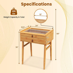 Bamboo Makeup Vanity Table with Mirror with 2 Storage Drawers-Natural