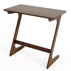 Bamboo Z Shaped Sofa Side Table with Spacious Top, Walnut Toned Finish
