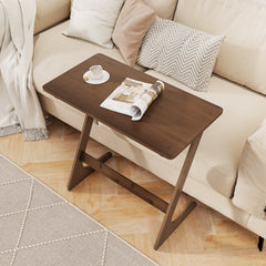 Bamboo Z Shaped Sofa Side Table with Spacious Top, Walnut Toned Finish
