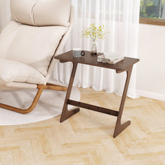 Bamboo Z Shaped Sofa Side Table with Spacious Top, Walnut Toned Finish
