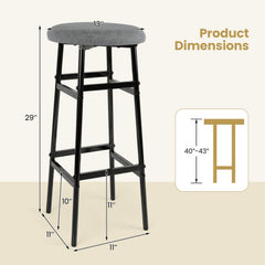Set of 2 Backless Bar Stools with Black Metal Frame and Two Footrests, 29 Inch Seat Height