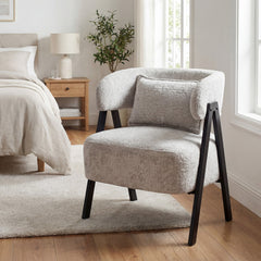 Barrel Accent Chair Faux Rabbit Fur Upholstered Armchair-Gray