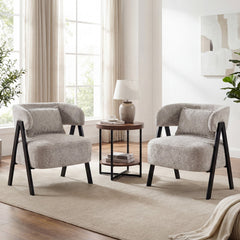 Barrel Accent Chair Faux Rabbit Fur Upholstered Armchair-Gray