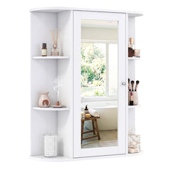 Mirrored Bathroom Medicine Cabinet with Single Mirror Door and Adjustable Shelf-White
