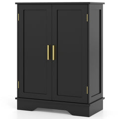 Bathroom Floor Storage Cabinet with 2 Doors and Adjustable Shelves-Black