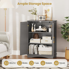 Bathroom Floor Storage Cabinet with 2 Doors and Adjustable Shelves-Gray