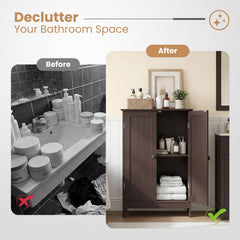 Bathroom Floor Storage Double Door Cupboard Cabinet-Brown