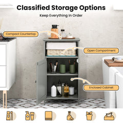 Bathroom Freestanding Adjustable Shelf Floor Storage Cabinet-Gray