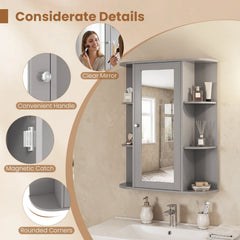 Bathroom Single Door Shelves Wall Mount Cabinet with Mirror-Gray