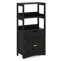 Bathroom Storage Cabinet with Open Shelves and Drawer-Black