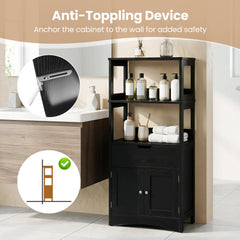 Bathroom Storage Cabinet with Open Shelves and Drawer-Black