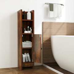 Bathroom Slim Cabinet Corner with Door and Adjustable Shelf-Rustic Brown