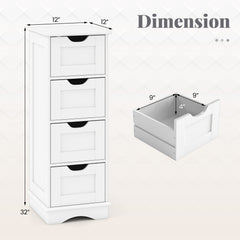 Bathroom Storage Cabinet with Cutout Handles and 4 Drawers-White