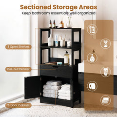 Bathroom Storage Cabinet with Drawer and Shelf Floor Cabinet-Black