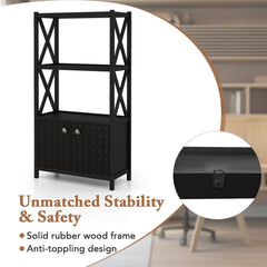 Bathroom Storage Cabinet with Open Shelves and Double Doors-Black