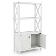 Bathroom Storage Cabinet with Open Shelves and Double Doors-White