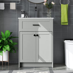 Bathroom Vanity Unit with Basin and 2 Doors-Gray