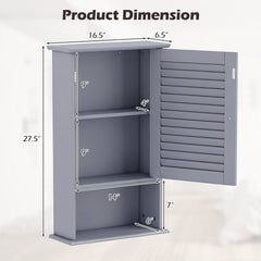 Bathroom Wall Mount Storage Cabinet Single Door with Height Adjustable Shelf-Gray