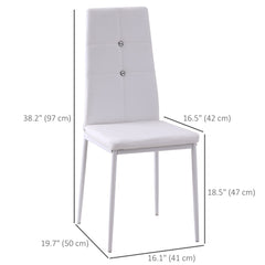 Set of 4 Modern Style Dining Chairs, Button Tufted High Back Side Chairs with Upholstered Seat, Steel Legs, White