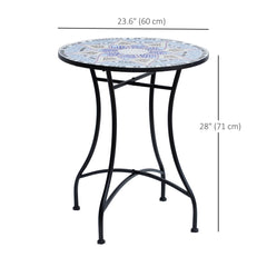 23.6" Mosaic Round Patio Table with Ceramic Tabletop, Outdoor Furniture, Multicolor