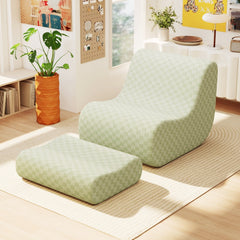 Sage Green Teddy Velvet Lounge Chair with Ottoman, One Piece Sponge and Machine Washable Covers