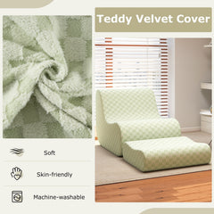 Sage Green Teddy Velvet Lounge Chair with Ottoman, One Piece Sponge and Machine Washable Covers