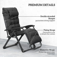 Folding Garden Chairs Set of 2, Reclining Zero Gravity Chair, Sun Lounger with Cushion and Headrest, Black