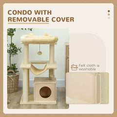 39.25'' Cat Tree Tower Multi-Level Kitten House with Scratching Post Condo Hammock Bed Ball Toy - Grey