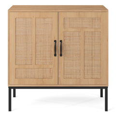 Boho Storage Cabinet with Asymmetrical Pattern Doors for Kitchen-Natural