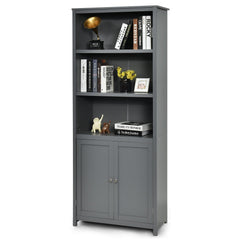 Tall Bookcase with 3 Open Shelves and a 2 Door Cabinet, Grey